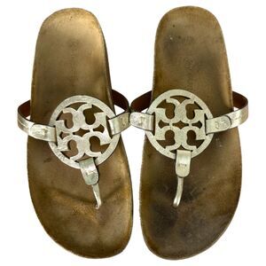 Tory Burch Miller Cloud Leather Thong Sandals Gold Size 9
